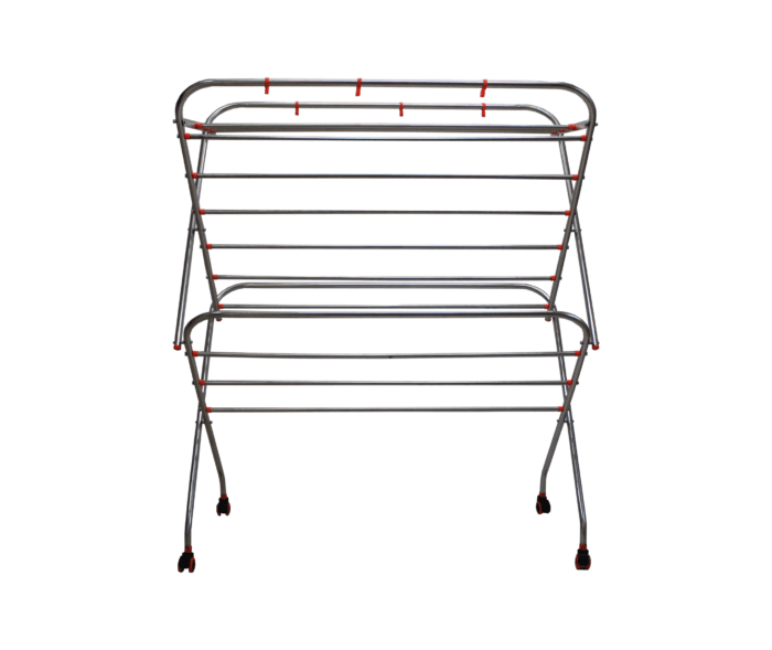 Homecare Stainless Steel Cloth Drying Stand 16-4 Rods 7 Soot Pipe 3 Feet Width With Wheels (New Model) - Image 3